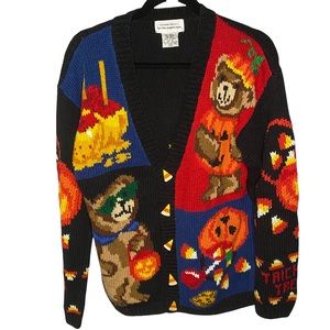 EAGLE’S EYE VTG Halloween Cardigan | Hand Knit |Alexandra Bartlett | Size Small